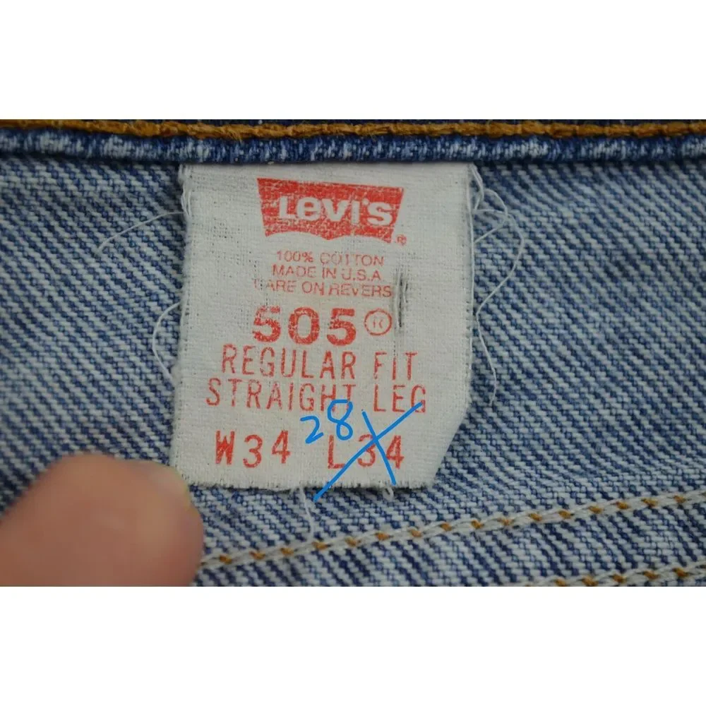 Vintage Levi 505 Orange Tab Jeans Mens 34 Inseam 28 (Cut Off) Reg Fit Straight‎
